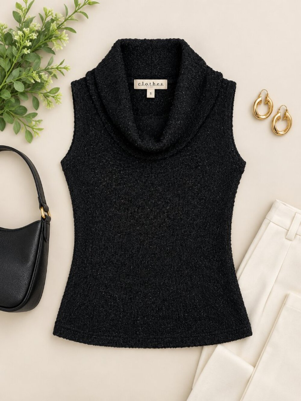 c.l.o.t.h.e.s. Black Cowl Neck Sleeveless Sweater Top S Rayon Nylon Y2K